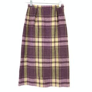 Custom-Craft Wool Skirt Womens 0 Plaid High Waist Purple Yellow Vintage NYC